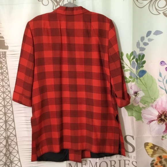 Vintage~90s Red Plaid Blazer Suit Jacket European made Geissler - Picture 10 of 11